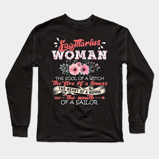 Sagittarius Woman The Soul Of A Witch Floral Yoga Sagittarius Woman Birthday Gift Long Sleeve T-Shirt by justinacedric50634